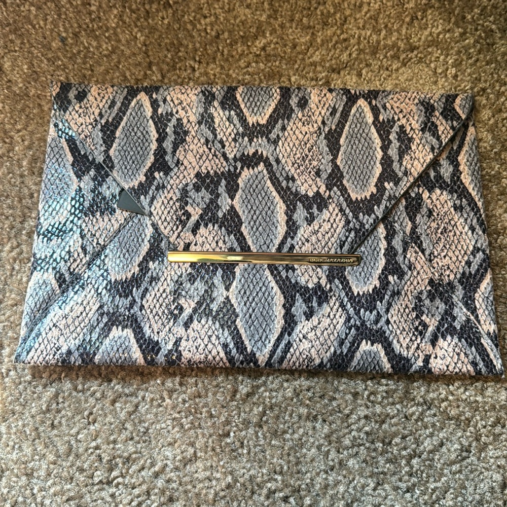 Bcbg brand new snake pattern envelope clutch with garment bag